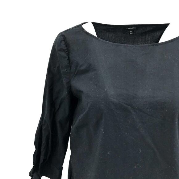 Talbots Women's 3/4 Tie Sleeve Popover Top Tunic Size XS Solid Black 100% Cotton - Picture 2 of 8